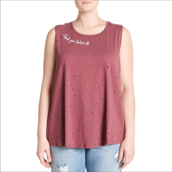 Hiatus Nordstrom Distressed Crew Tank Top Tee 2X - Picture 1 of 9